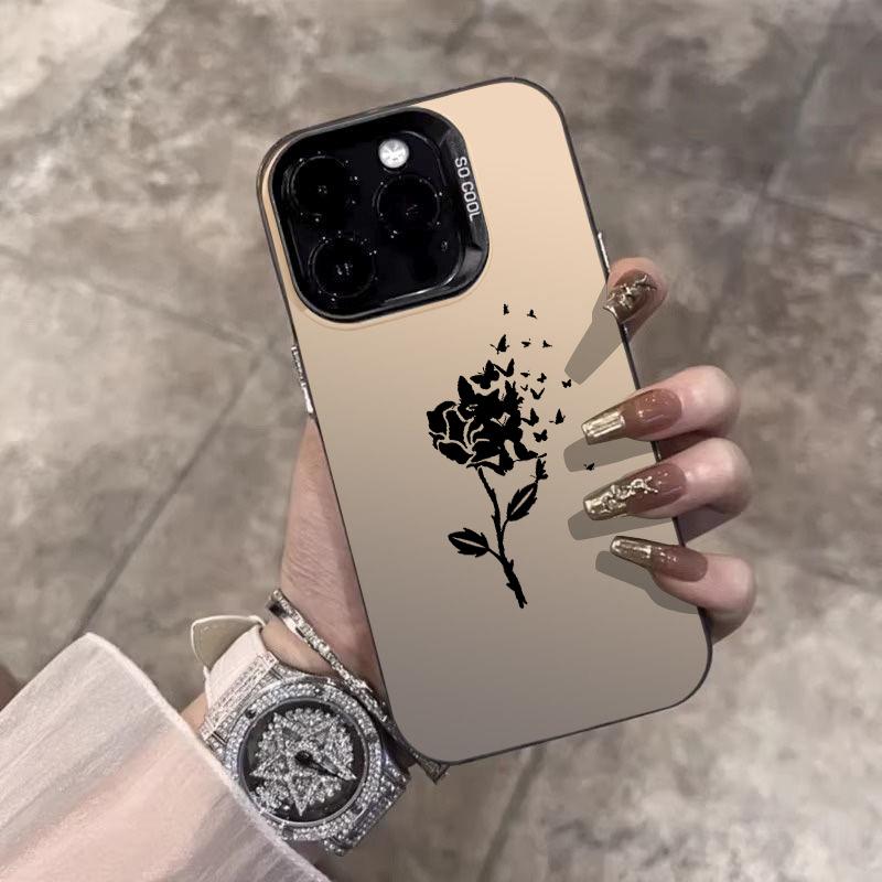 Black Rose with Butterflies Art Phone Case for iPhone 17 16 15 14 13 12 11 Series Pro Max Plus Double Layer Protection