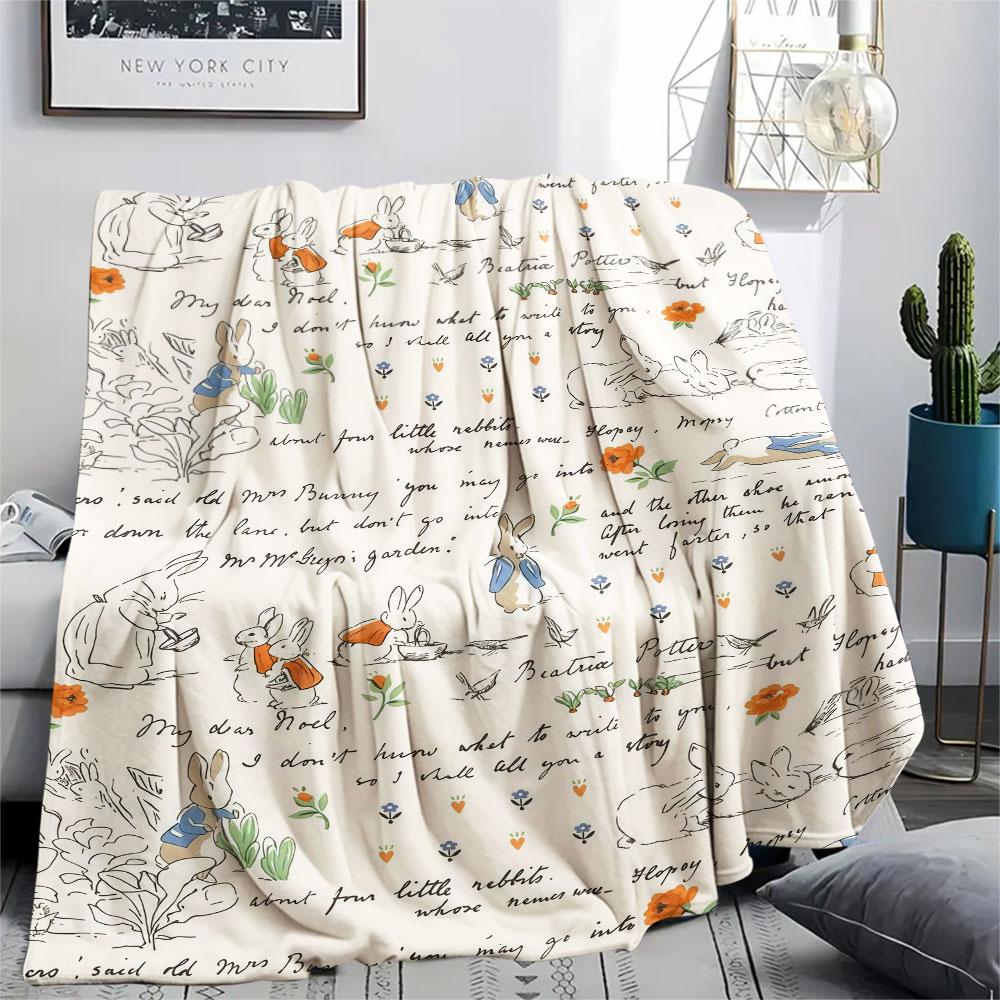 Peter Rabbit Printed Flannel Blanket, Soft Throw for Bedroom Sofa, Washable, Fan Merchandise, Great Gift.