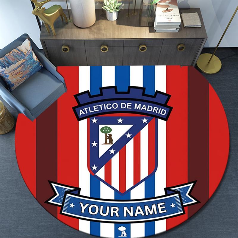 Custom Name Atletico de Madrid Round Area Rug,Carpet Rug for Living Room Bedroom Sofa Playroom Decor,Non-slip Floor Mat