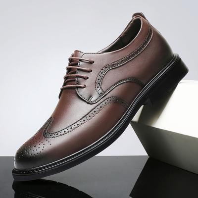 High Quality Classic Men Brogue Shoes Lace-Up Men Business Dress Shoes Comfort Pointed Oxford Shoes Man Genuine Leather Sneakers