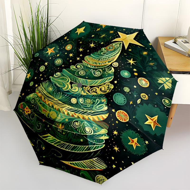 1pc Christmas Tree Decorations Automatic Folding Umbrella Compact Lightweight Travel Umbrella with 8-Rib Sturdy Frame, Windproof & Self037