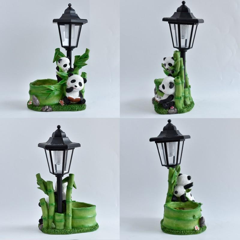 Outdoor Solar Powered Panda Family Statue Resin Garden Decor Yard Patio Lawn Ornament