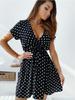 Sexy Deep V Retro Polka Dot Short Sleeve Dress Tie Waist A Line Short Dress Comfortable Lightweight Slimming Flattering Fit