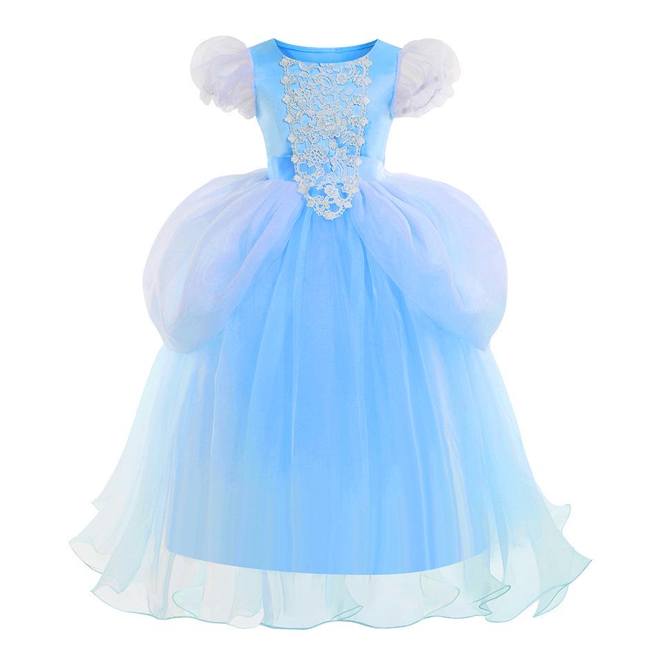 Children's Pure Cotton Cinderella Puffy Dress - Elsa Princess Style for Halloween & June 1st Children's Day.