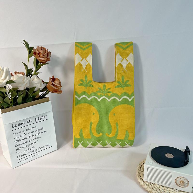 

Этнический стиль Мультяшная вязаная сумка ручной работы Женская Большая вместимость Узелок на запястье Повседневная сумка-тоут Ручной работы Сумки для покупок для женщины девушки