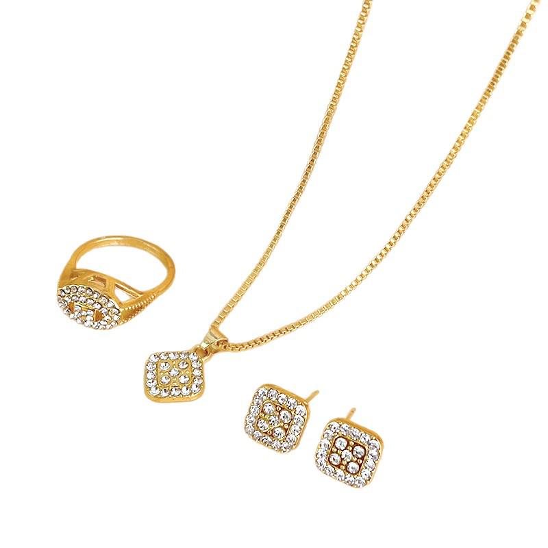Versatile Jewelry Set: Rhinestone Earrings, Ring, Bride's Three-Piece Fashion Set