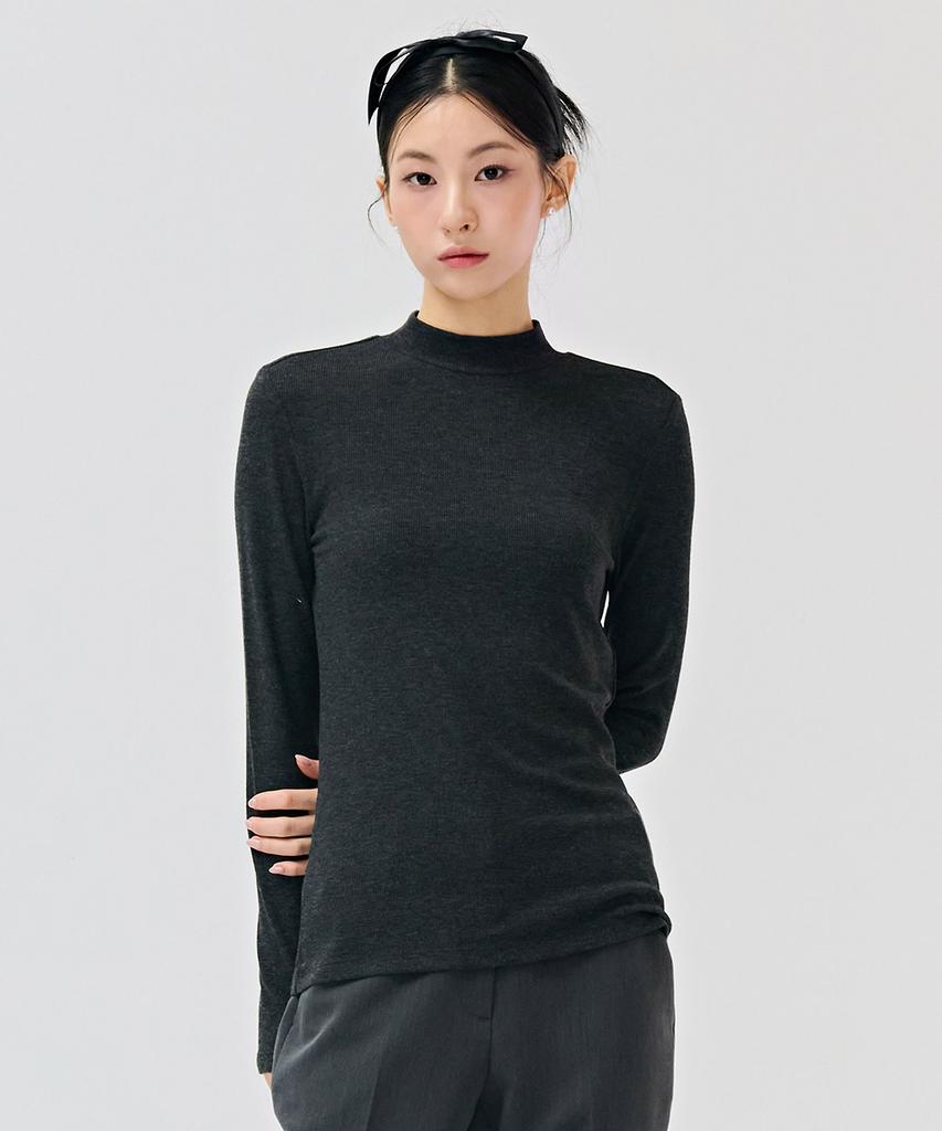 CHASECULT Women'S Basic Mock Neck T-Shirt - Charcoal Grey