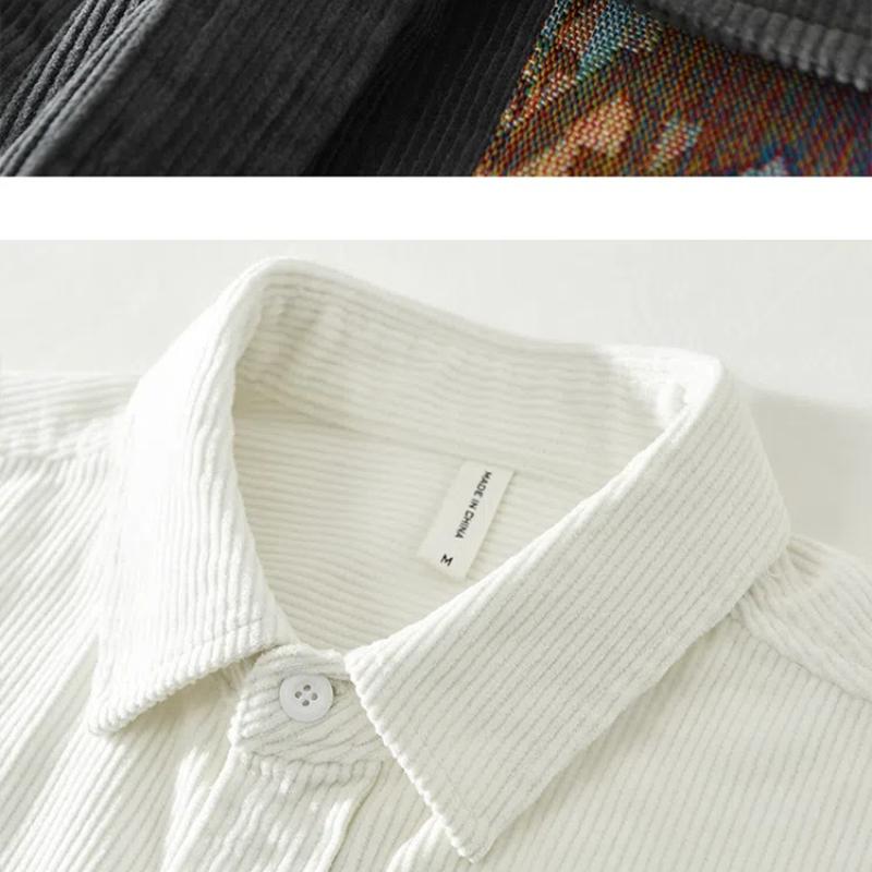 Japanese Retro Style Long Sleeve Shirts for Men Autumn and Winter Corduroy Loose Shirt Casual Pure Cotton Double Pockets Printed Shirts
