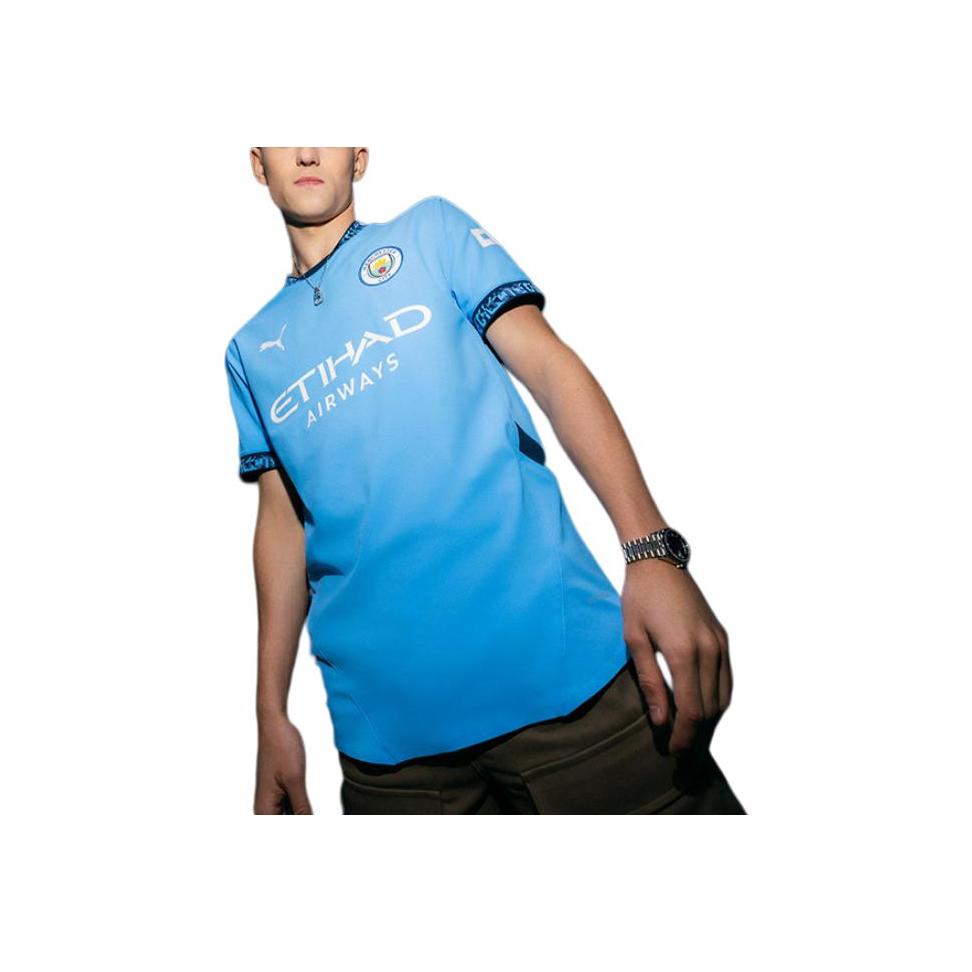 Puma Badge Print Letter Round Neck Quick-Dry Short Sleeve Soccer Jersey Manchester City Home Fan Edition Men Tops Light-Blue 775075-01