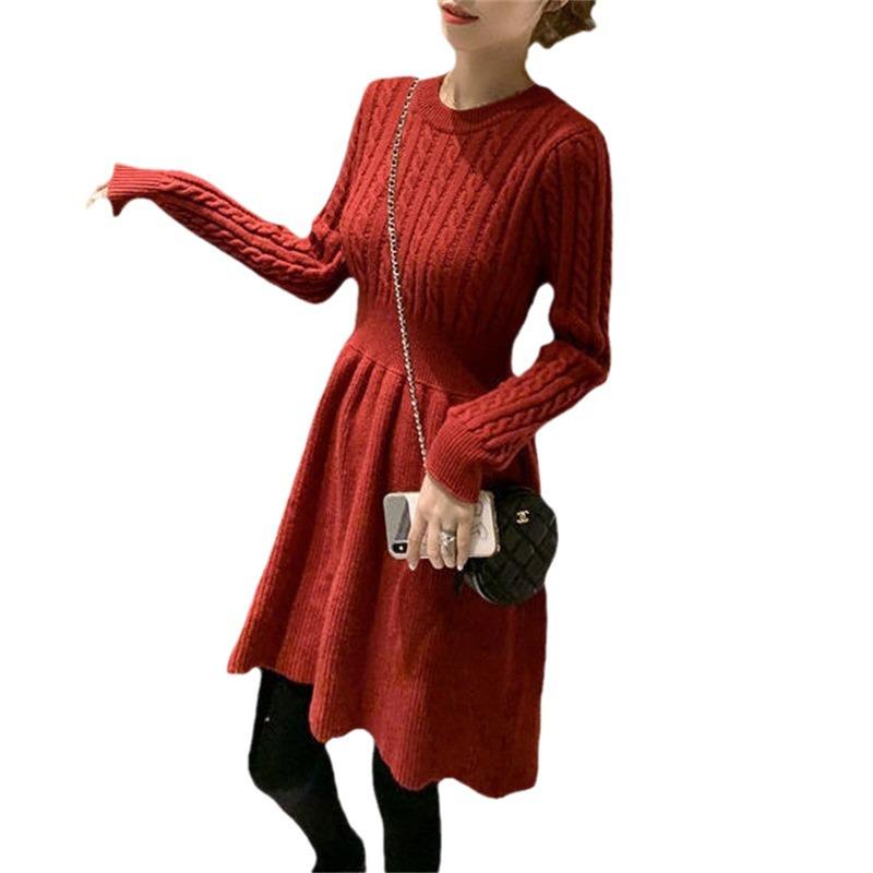 Herbst/Winter 2026 Zopfmuster Patchwork Taillenbetontes Kleid - Eleganter & Schlankmachender High-Waist Stil für Damen