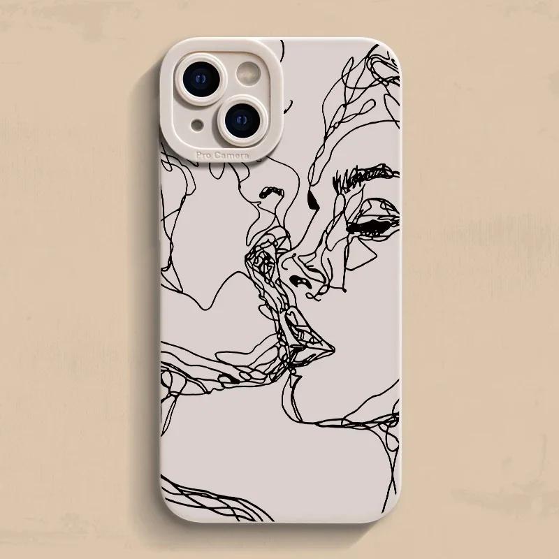 

Abstract Line Face Lip Kiss Matte Phone Case For iPhone 16 15 14 13 12 11 Pro Max X XS XR 7 8 16 Plus Shockproof Silicone Cover iPhone 16