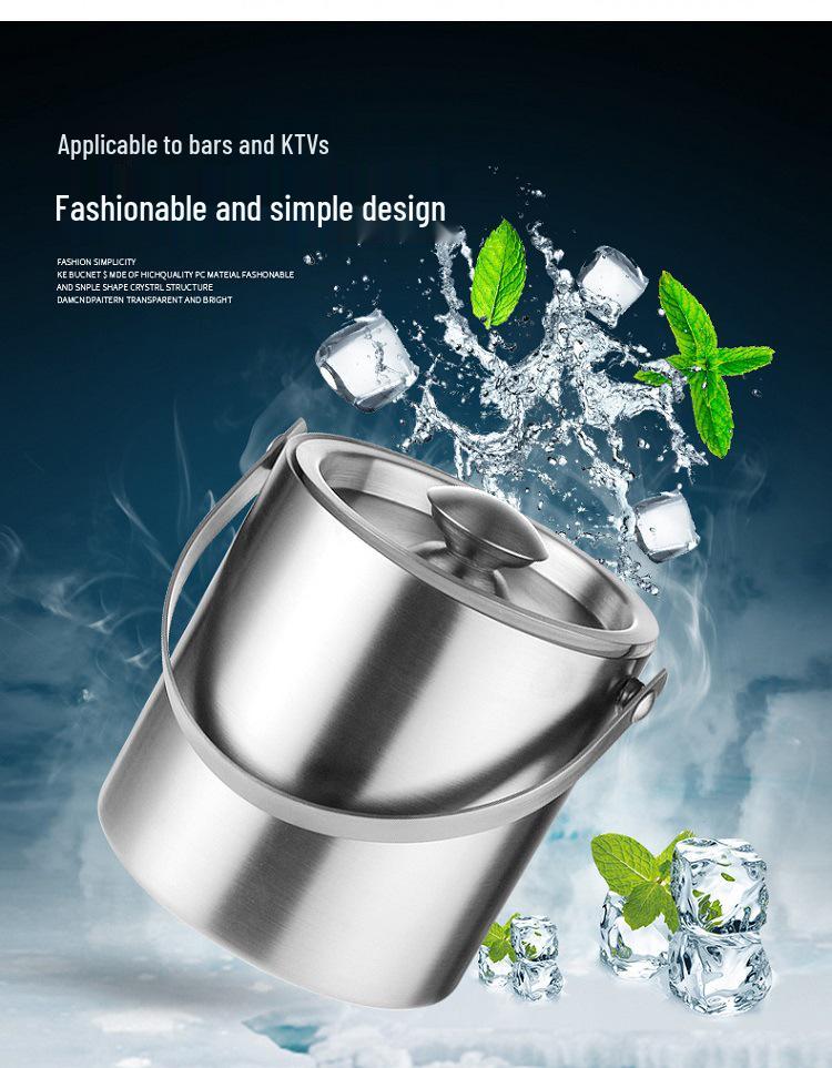 3L Stainless Steel Ice Bucket with Thick Handle, Double-Layer Insulation for Beer, Wine, and More