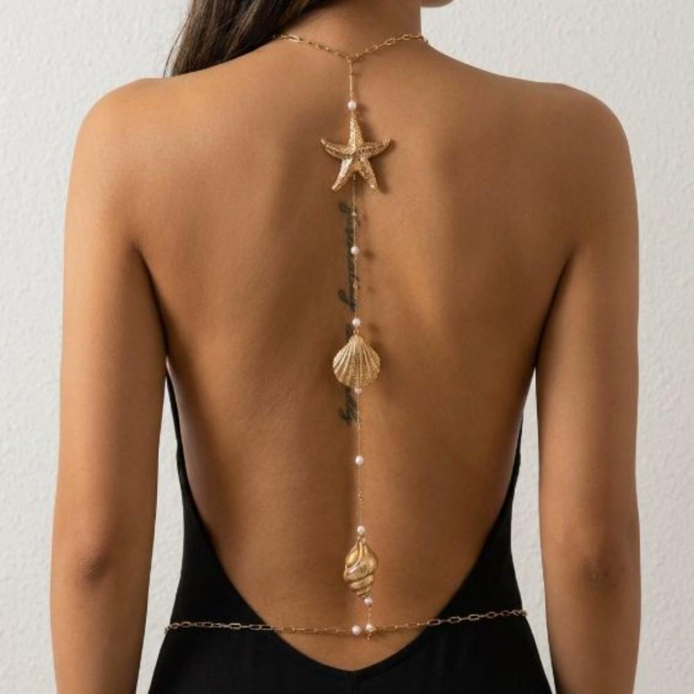 Conch Shell Back Drop Chain Boho Style Bikini Body Jewelry New Long Tassel Pearl Chain Girls