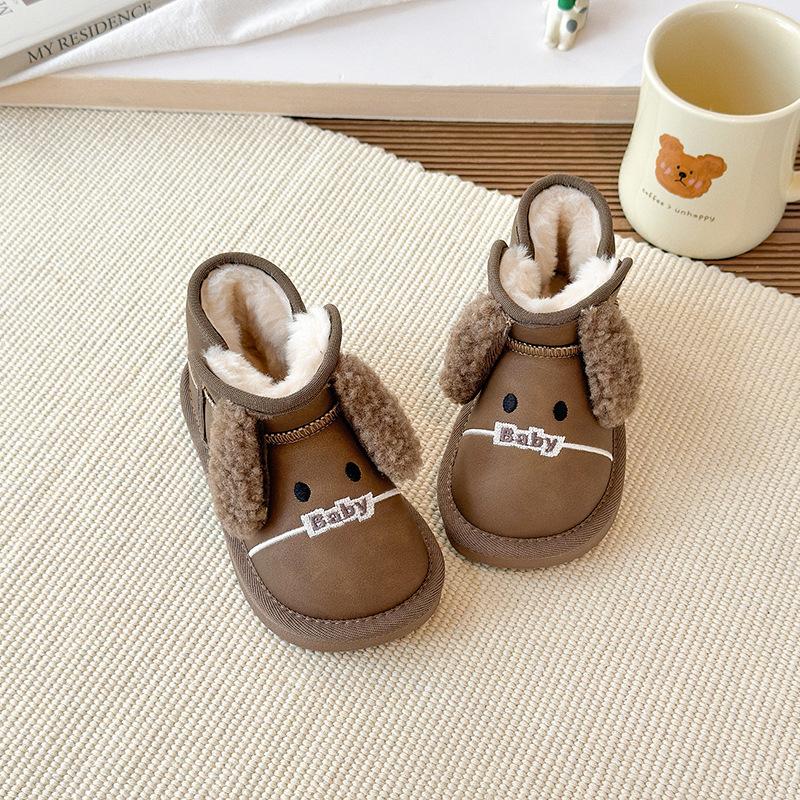 

Children s and toddlers fleece-lined thickened snow boots, new winter model for girls and boys, non-slip, waterproof, and warm cotton boots 22Inner Length14.5cm коричневый