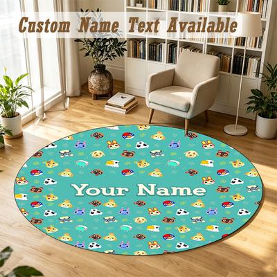 Animal Crossing Personalized Round Rug Support Custom Name, Soft Home Decor Mat