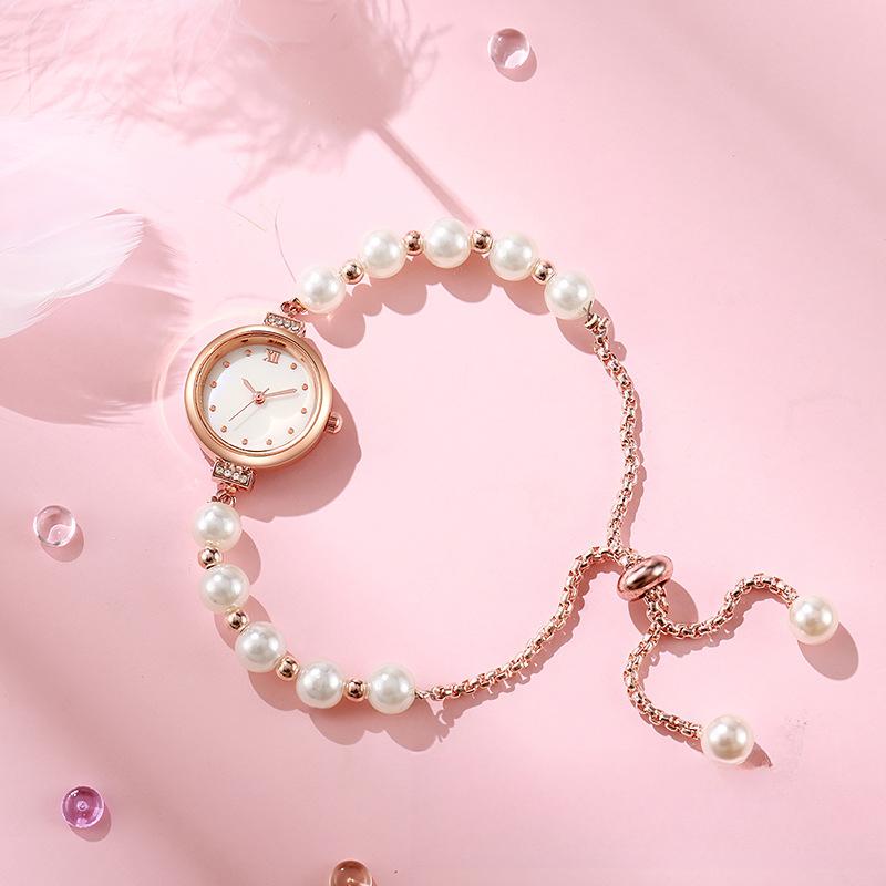 Pearl Fine Belt Fritillary Round Ladies Watch Free Adjustment Bracelet Watch Women's Quartz Watch