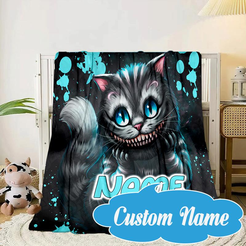Custom Name che-shire cat Blanket bed sofa Blanket Flannel Blanket for Camping, Hiking, Picnic Essentials,gift for Fan family
