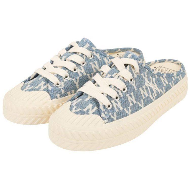 MLB Playball Mule Mono Denim Lace Up Slip Resistant Abrasion Resistant Low Top Canvas Shoes Unisex Blue 32SHSD111-50U