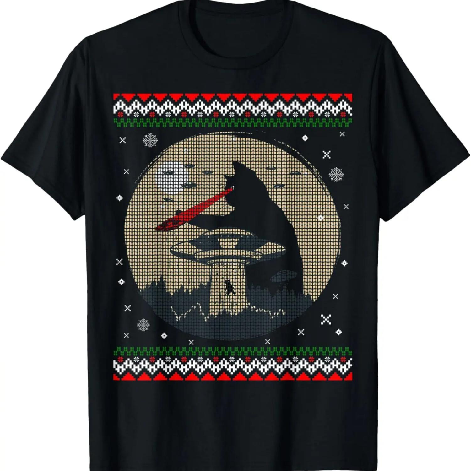 

Funny Cat Laser Eye Spaceship UFO Alien Ugly Christmas T-Shirt XXXXXL чёрный