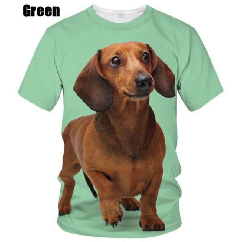 Summer Round Neck 3D Dog Dachshund Printed Top Fashionable Casual Short Sleeved Children's Boy T-shirts