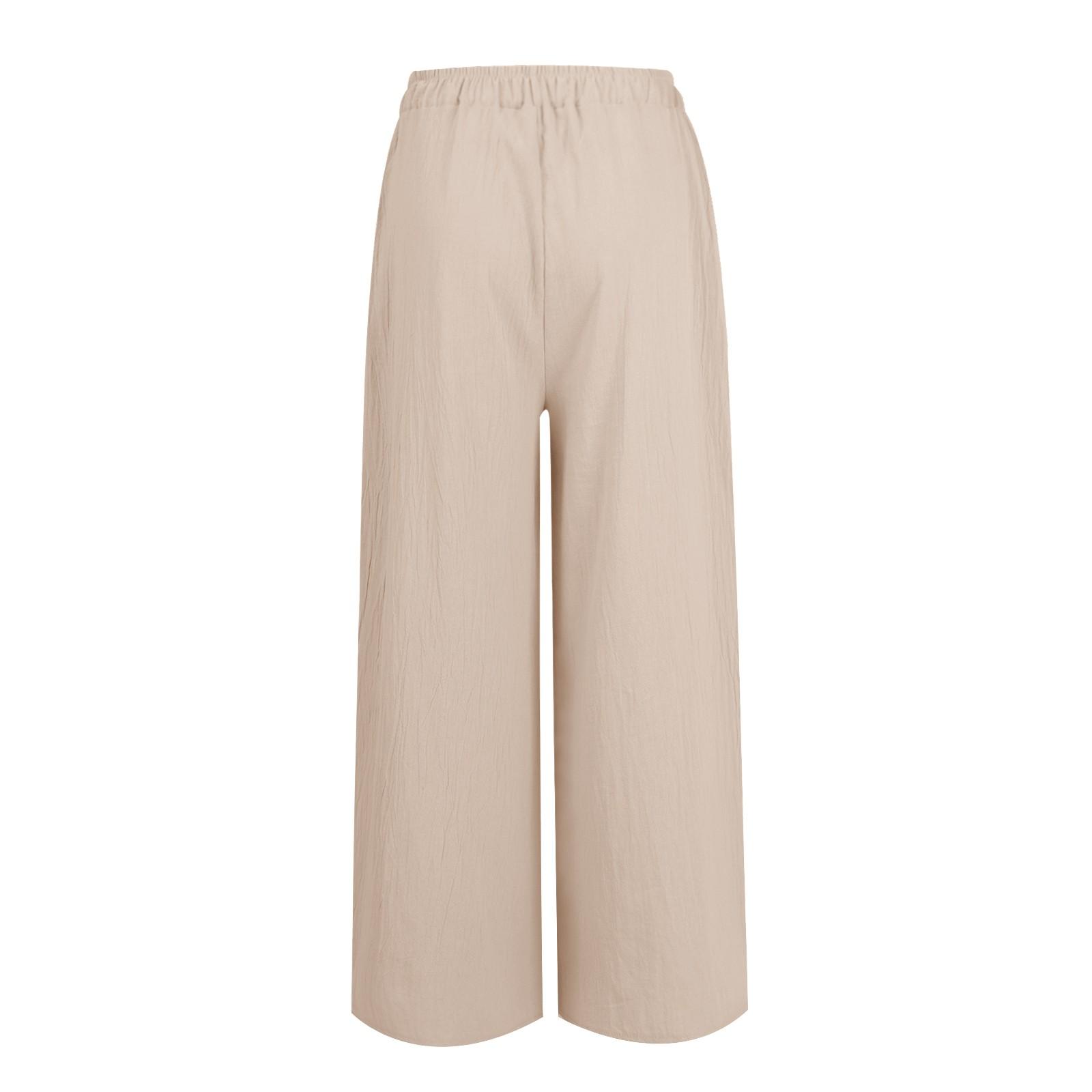 Женские льняные брюки с широкими штанинами и шнурком — фото 8