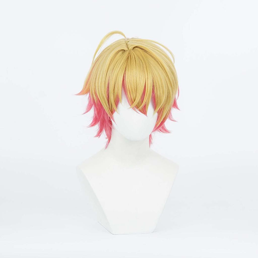 LVMEY Anime Character Cosplay Cream Yellow Pink for Heat Resistant Cosplay Costume Wig Net Perfect for Comic Cultural and School Festivals Wig, Short,