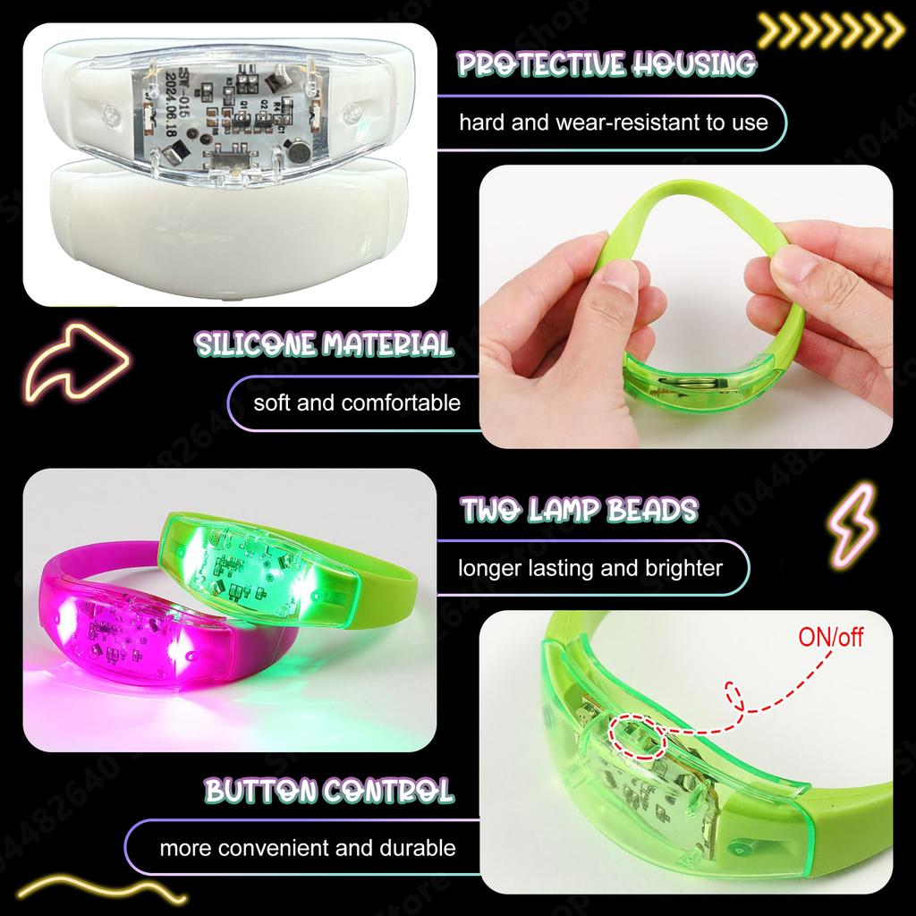 20-100 Piezas Pulseras LED para Bodas Pulsera Luminosa Activada por Música y Sonido Pulseras que Brillan en la Oscuridad Para Suministros de Fiesta de Cumpleaños