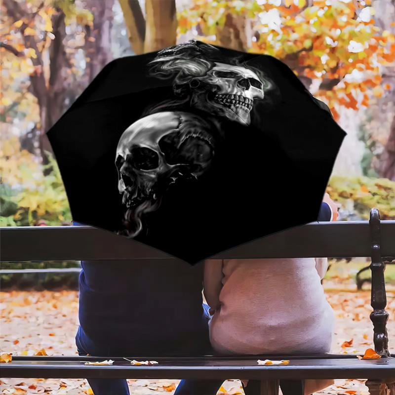 1Pc Skulls Automatic Umbrella - Suitable Travel Outdoor Portable Umbrella Birthday Gift Daily Essentials