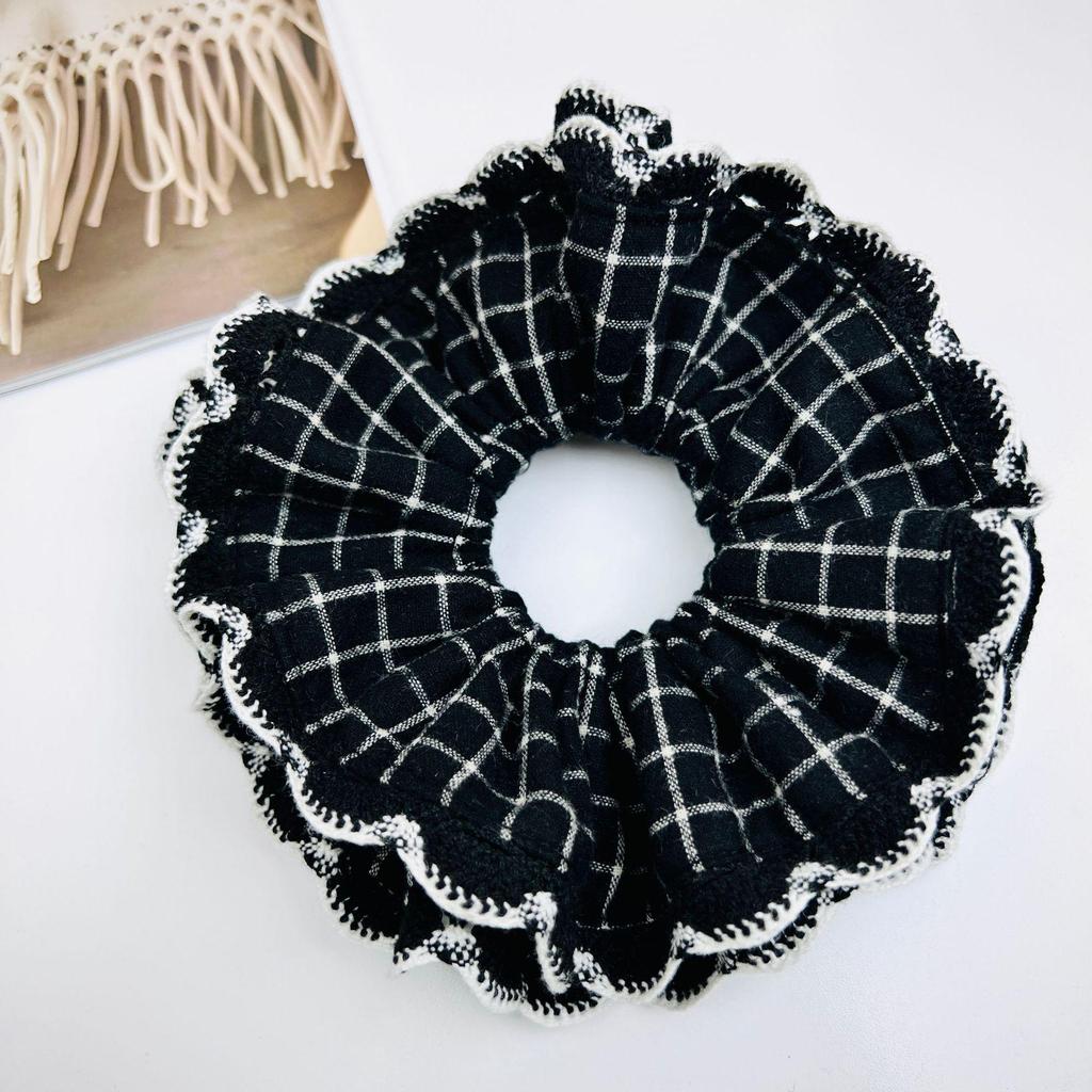 Women's Retro Black Floral Lace and Polka Dot Scrunchie Hair Accessories