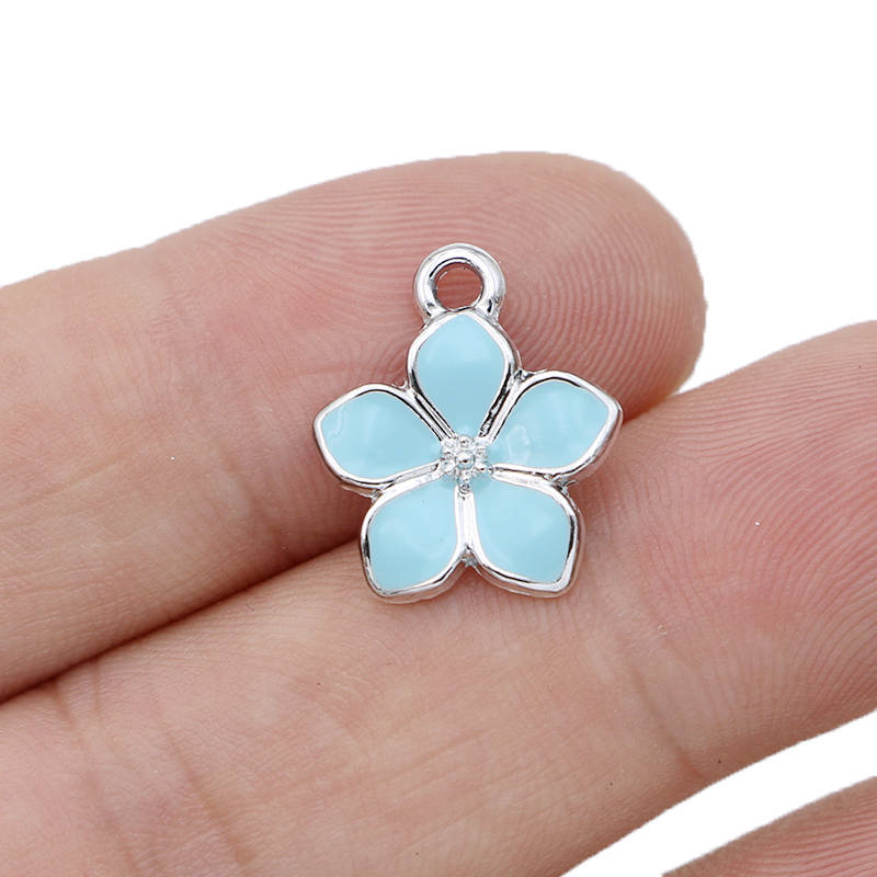 10Pcs Silver Plated Red Enamel Sakura Flower Charm Pendant For Jewelry Making Bracelet Earrings Necklace Diy Accessories Craft