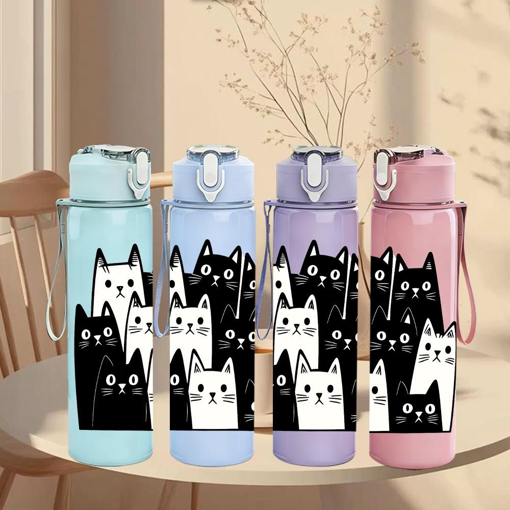 1PC Black Cat Castle Silhouette Group 750ml Color Plastic Sports Water Bottle Leakproof Flip Straw Lid For Sports Office Home Use