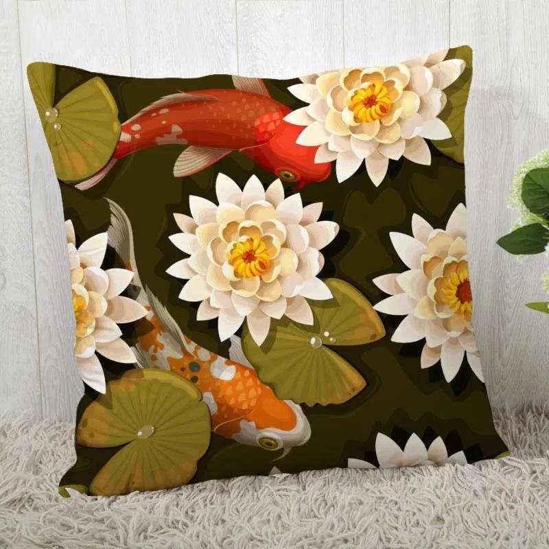 New Lotus Pillow Cover Bedroom Home Office Decorative Flowers Pillowcase Square Zipper Pillow Cases Satin Soft No Fade