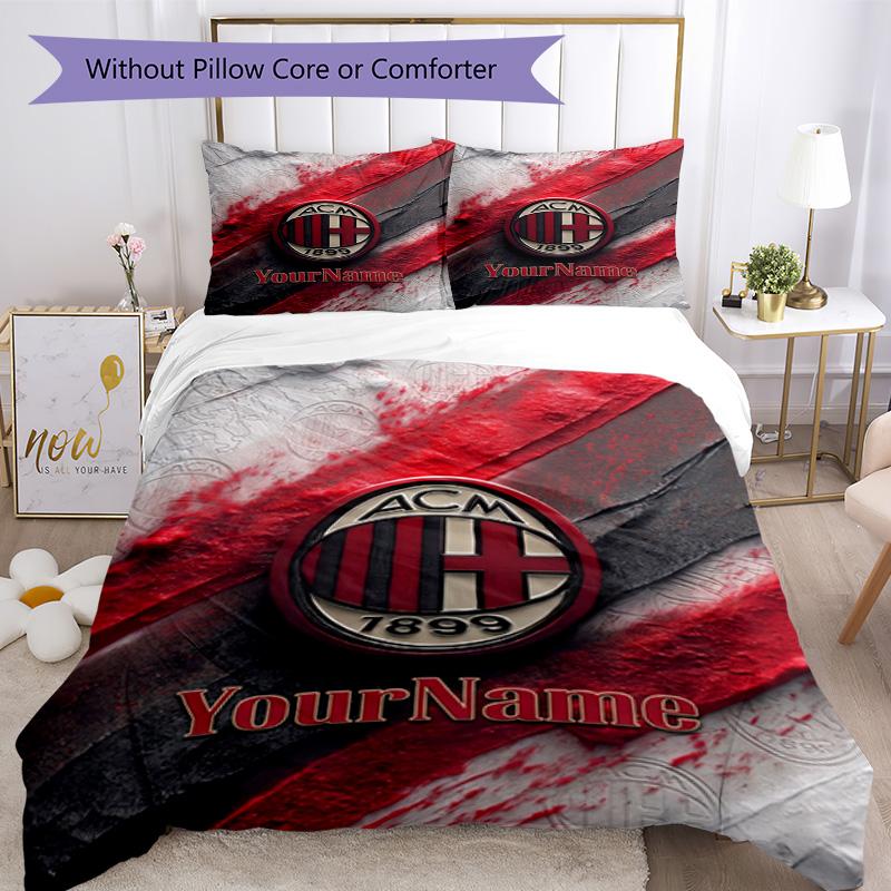 Ac Milan Personalizza il tuo nome Set Biancheria da Letto Copripiumino Traspirante con Federe Decorazione per la Casa Regalo di Compleanno