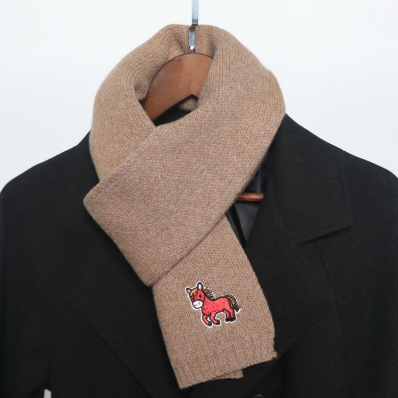 Womens Winter Acrylic Knit Scarf With Horse Embroidery Red Warm Wrap Gift Party Office