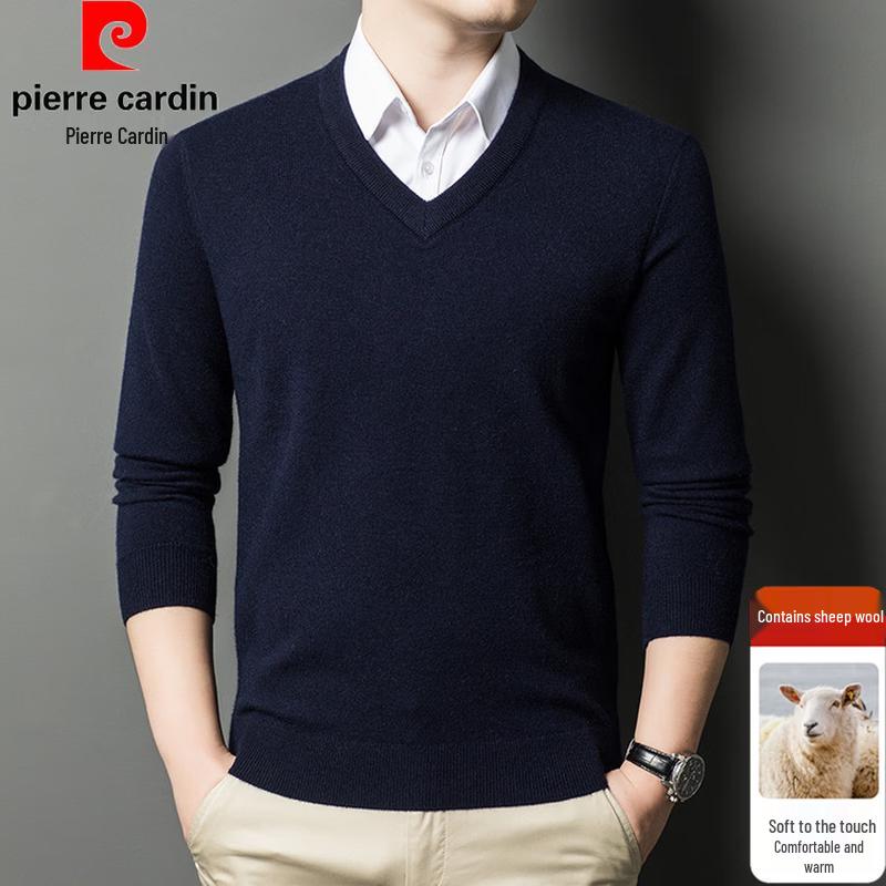 Pierre Cardin Men's Thickened V-Neck Wool Blend Knit Sweater