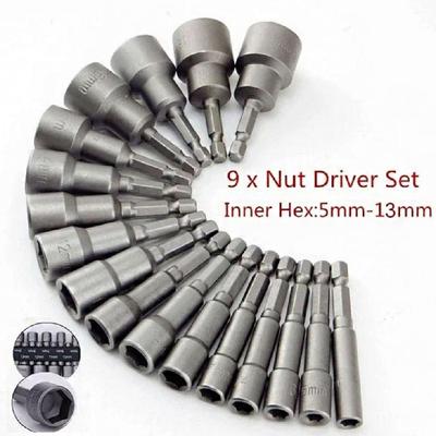 9/14pcs Powerful Socket Wrench Drill Bit Nut Driver Set 1/4'' Shank Hexagonal Handle Screwdriver Socket Adapter Kit Hand Tools