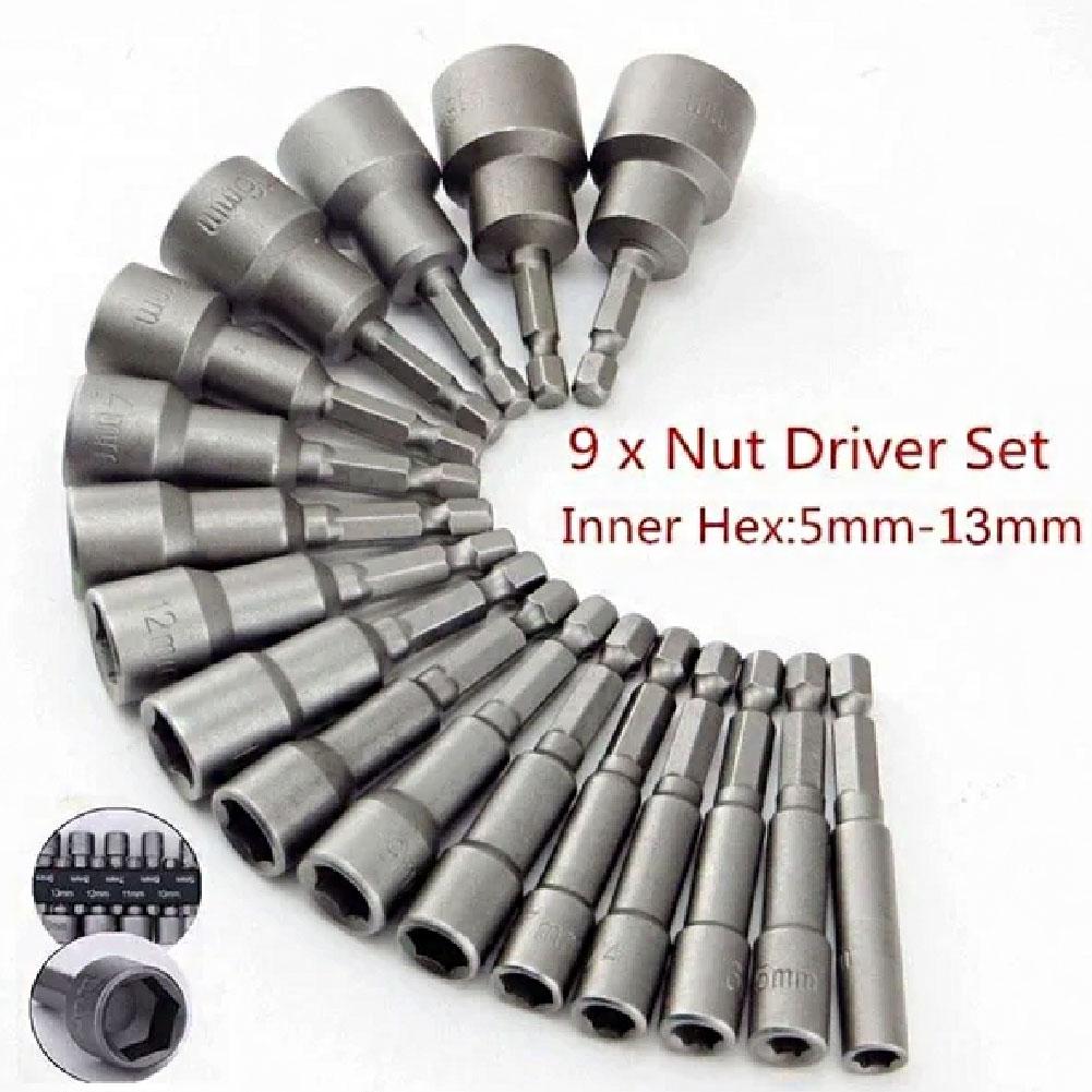 9/14pcs Powerful Socket Wrench Drill Bit Nut Driver Set 1/4'' Shank Hexagonal Handle Screwdriver Socket Adapter Kit Hand Tools