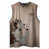 Colete sem mangas com estampa de cachorrinho em cano retrô americano rabiscado para homens e mulheres pode usar top colete solto da marca da moda para casais