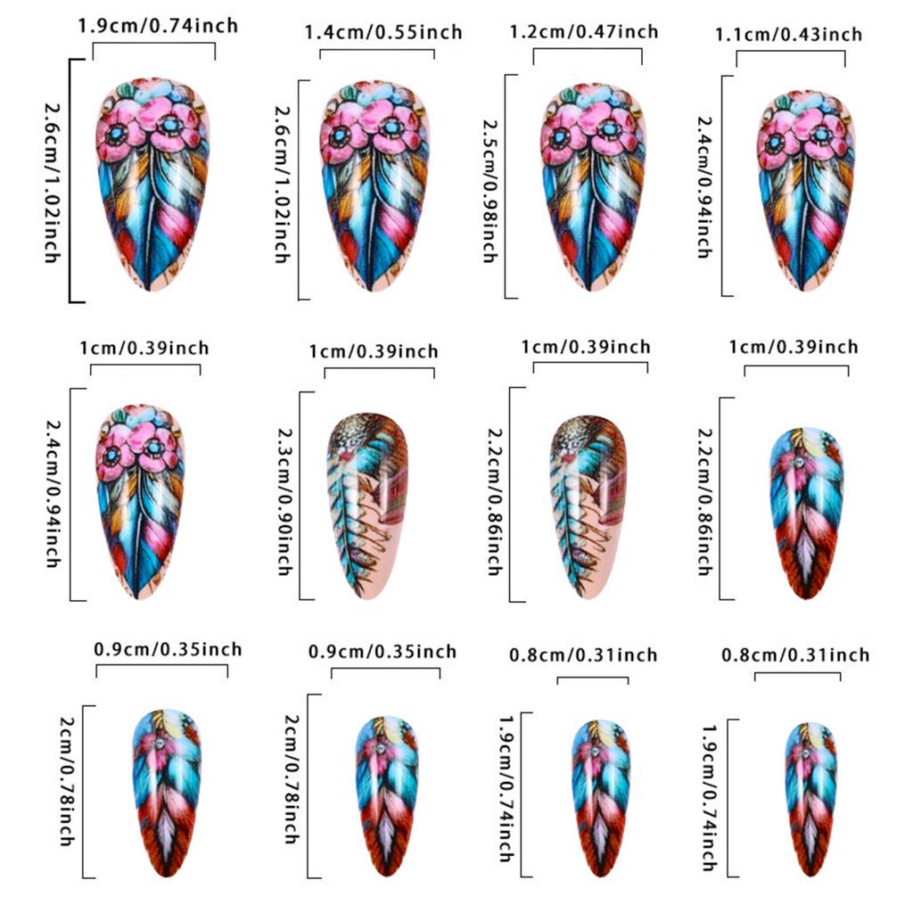 Colorful Floral Press On Nail Medium Almond Stick On Nail Fall Flowers False Nail Full Cover Valentine Gift for Women