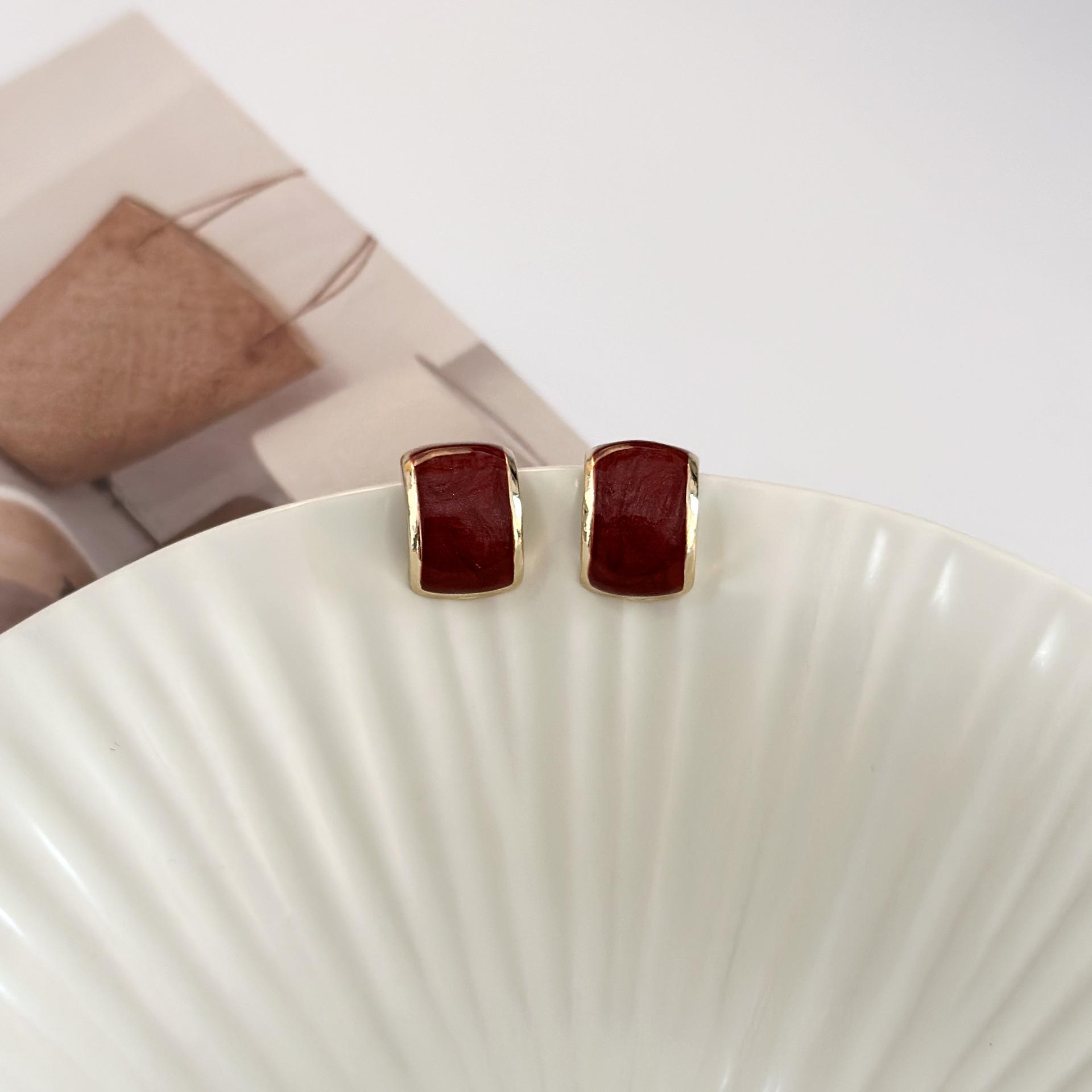 

Французские ретро красные клипсы геометрические серьги-гвоздики с разноцветной эмалью