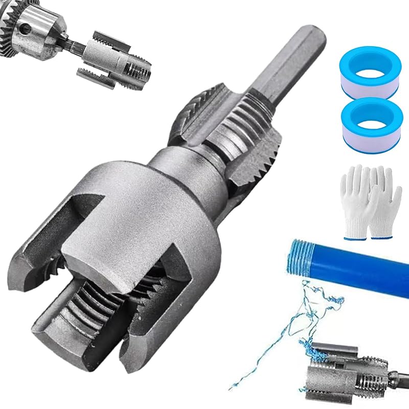 Integrated Internal & External Pipe Threading Tool, PVC Thread Maker Tool for Electric Drill, 1/2" (DN15) 3/4" (DN20) Pipe Sizes Rethreading Tool,