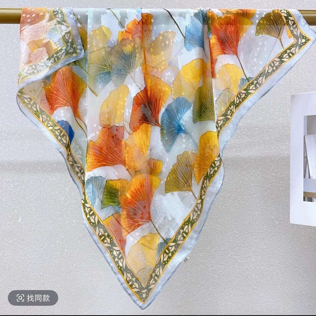 70X70 Spring, Summer And Autumn Square Scarf Silk Scarf Decoration Pastoral Tie-Dye Hair Cut Flower Scarf Headgear