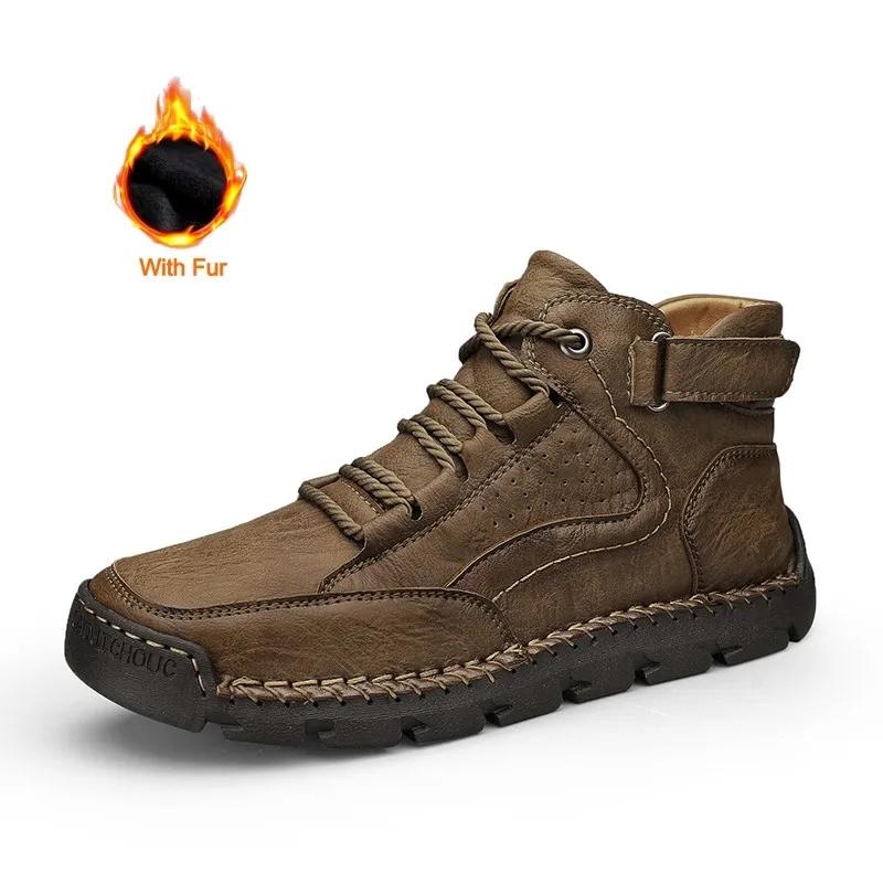 

Fashion Winter Men s Warm Outdoor Boots High Quality Handmade Leather Hking Casual Boots Comfy Designer Retro Non-Slip Male Ankle Boots 48