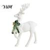 Holiday Gift Accessories with Bells White Flocked Elk Ornament, Ribbon Bell Decor 3D Standing Deer Winter Theme Table Centerpieces Figurine,