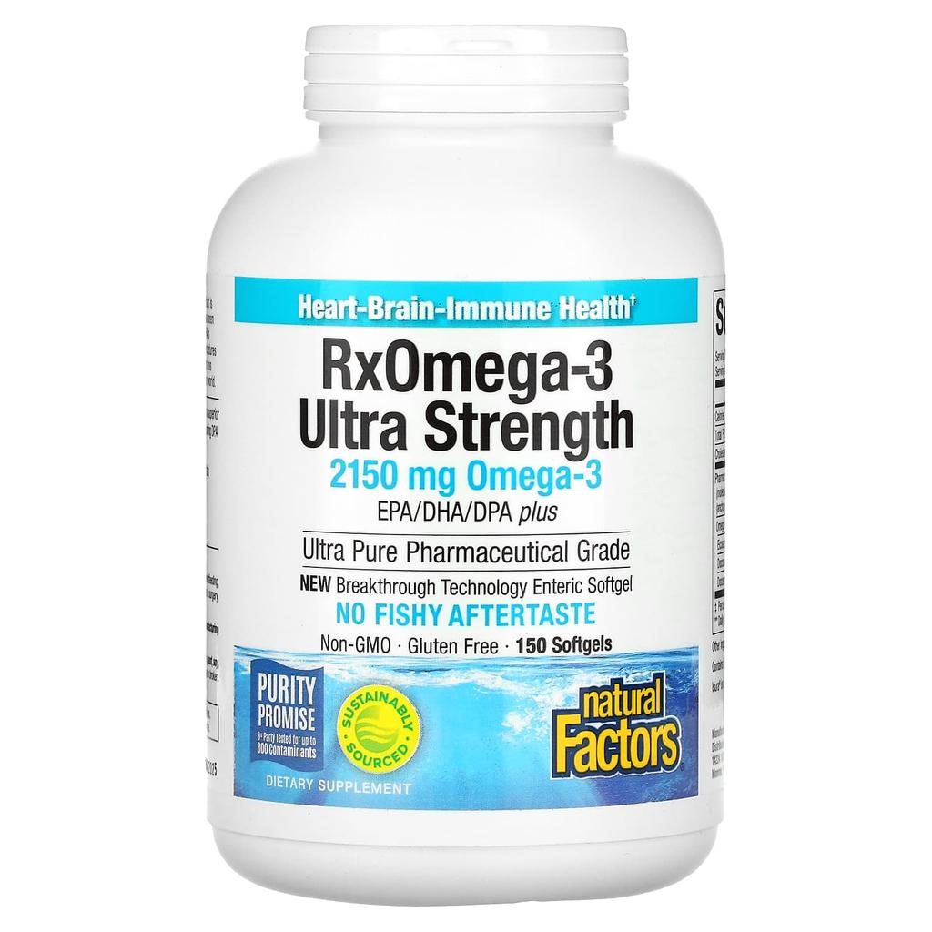 Natural Factors, RxOmega-3 Ultra Strength, 2150 mg, 150 kapsułek miękkich (1,075 mg na kapsułkę miękką)