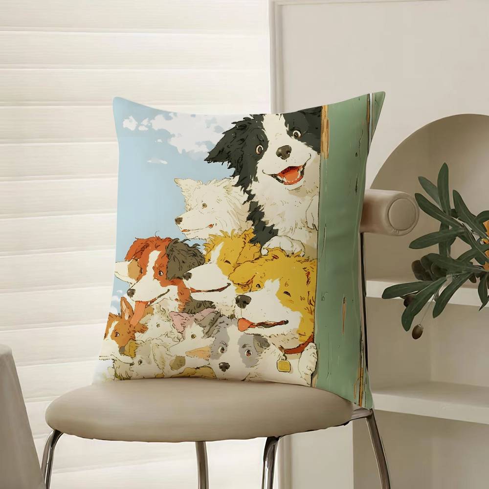 

Cute Dog Invitation Play Pillow Case Comfort Sofa Bed Silky elegant Invisible zipper Decorative cushion cover 12x12Inch