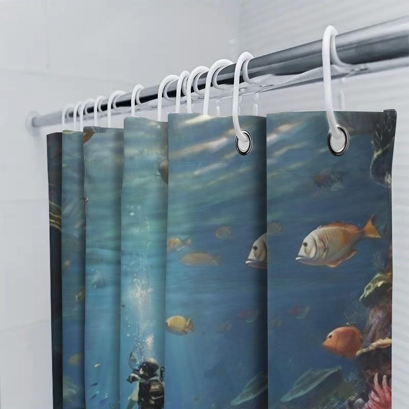 Zestaw zasłony prysznicowej 3D Życie oceaniczne Nurkowanie Dekoracja podwodnego świata do łazienki Wodoodporne zasłony z tkaniny z nadrukiem z haczykami (1