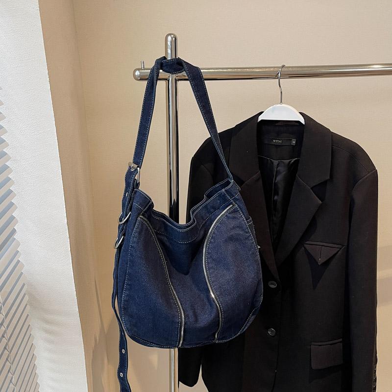 Denim Messenger Bag med Stor Kapacitet Dam Vintage Axelväska Crossbody-väska