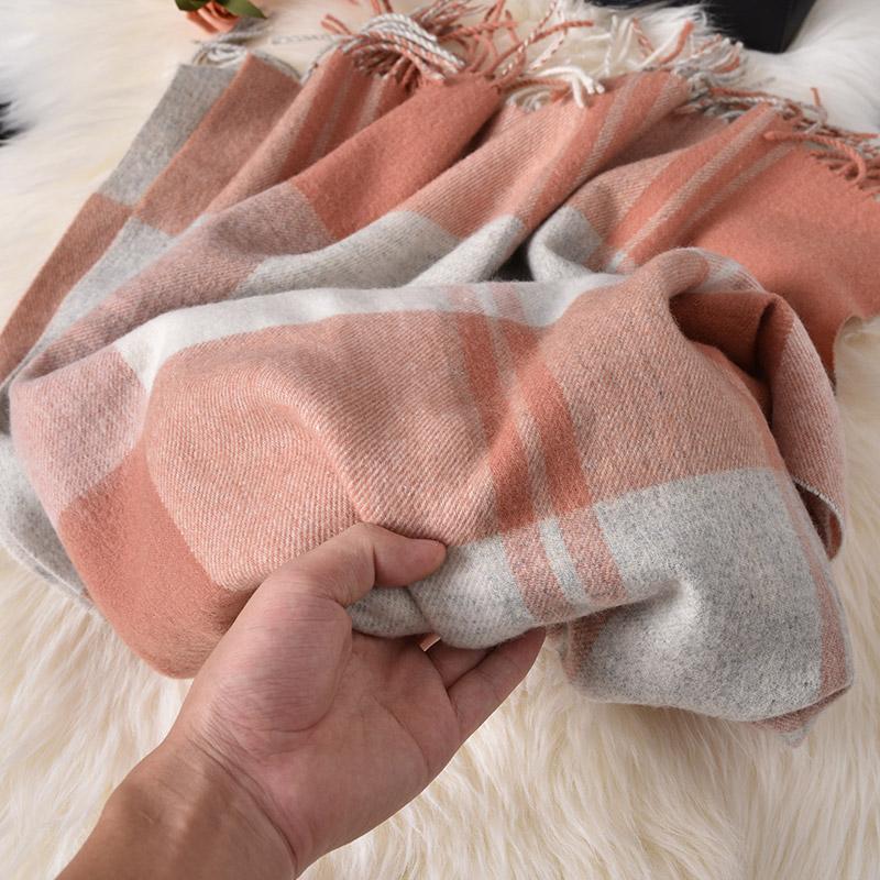 

Pink Plaid Wool Scarf Women Warm Thicken Neck Scarf Shawls and Wraps Pashmina Foulard Femme Winter Scarves for Ladies Echarpe 180x70cm