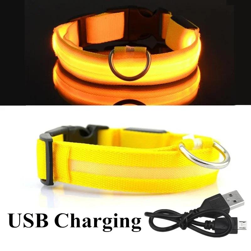 

New USB Rechargeable Pet Dog LED Glowing Collar Luminous Flashing Necklace Outdoor Walking Night Safety Supplies XL(52-60cm)-Yellow USB жёлтый